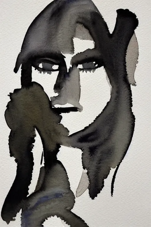 Image similar to beautiful face woman, grey, colorless and silent, watercolor portrait by David downton