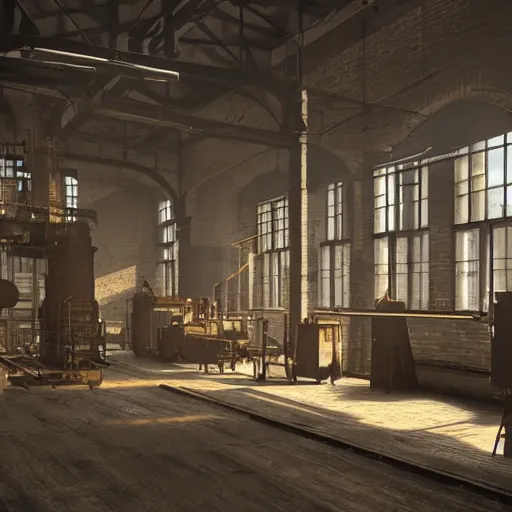 Image similar to factories of the industrial revolution in europe, highly detailed, photorealistic shot, bright studio setting, studio lighting, crisp quality and light reflections, unreal engine 5 quality render