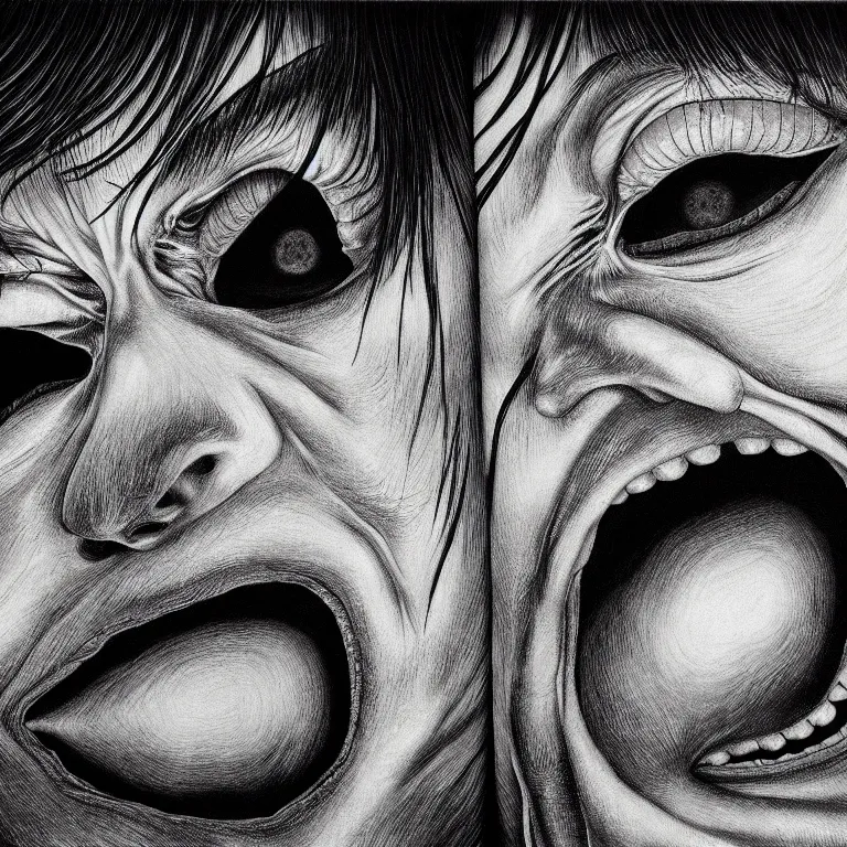 Image similar to terrors endured, sleep paralysis. by junji ito, hyperrealistic photorealism acrylic on canvas