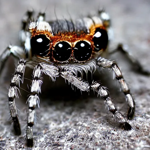 Image similar to cyborg jumping spider, by natgeo, metal parts