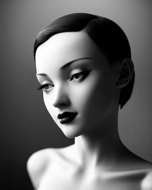 Image similar to black and white dreamy young beautiful female artificial intelligence, cinematic, rim light, photo - realistic, elegant, high detail, 8 k, masterpiece, photo taken in 1 9 3 0