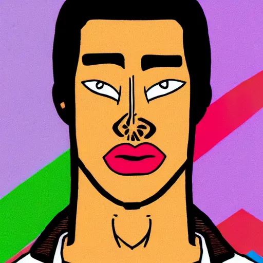 Prompt: handsome male portrait, cartoon network style, big lips, vivid colors