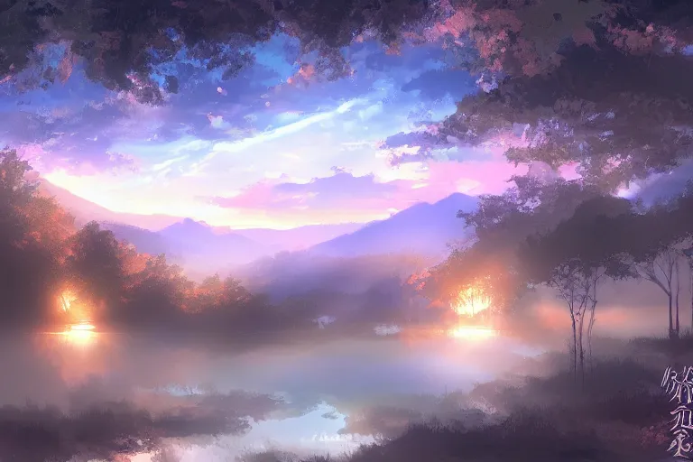 Image similar to mystical scenery , by Sakimori, digital art, pixiv scenery art