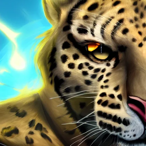 Prompt: Character portrait, face close-up, in the style of Balder's Gate, of Anthro leopard warlock