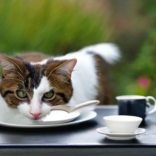 Image similar to british cat sipping on tea