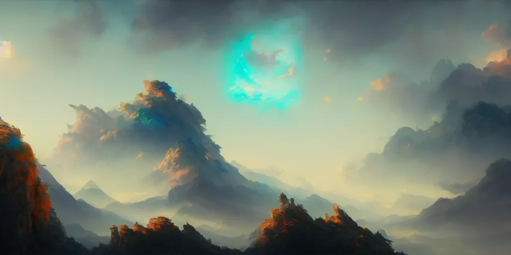 Prompt: heaven in the sky, extremely detailed digital painting, in the style of fenghua zhong and ruan jia and jeremy lipking and peter mohrbacher, mystical colors, rim light, beautiful lighting, 8 k, stunning scene, raytracing, octane, trending on artstation