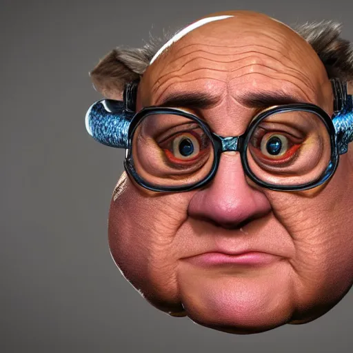 Image similar to hyperrealistic mixed media realistic sculpture of danny devito cephalopod, stunning 3 d render inspired art by xiang duan and thomas eakes, perfect facial symmetry, hyper realistic texture, realistic, highly detailed attributes and atmosphere, dim volumetric cinematic lighting, 8 k octane detailed render, post - processing, masterpiece,