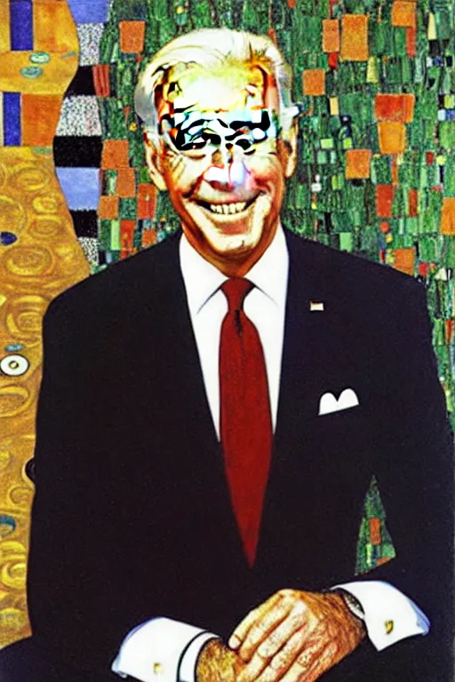Image similar to joe biden, painting by gustav klimt