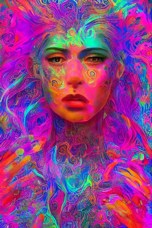 Prompt: 2 5 - year - old sofia vassilieva on an intense psychedelic odyssey in los angeles trending on artstation
