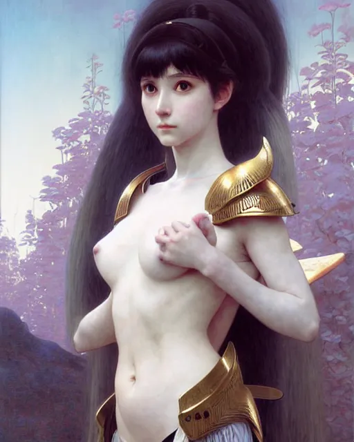 Prompt: portrait of beautiful cute young maiden girl with short white hairs in warhammer armor, art by ( ( ( kuvshinov ilya ) ) ) and wayne barlowe and gustav klimt and artgerm and wlop and william - adolphe bouguereau