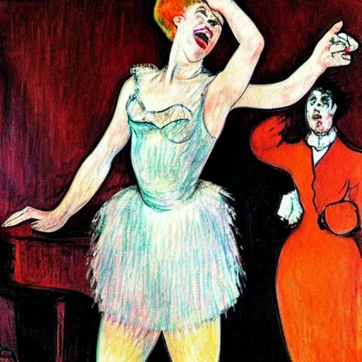 Image similar to nicole kidman entertaining cabaret audience, toulouse - lautrec, high resolution