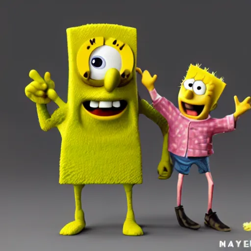 Image similar to sponch bob and harry potter soon business handshake, they're all statues, octane render, 8 k, highly detailed, hyper - realistic.