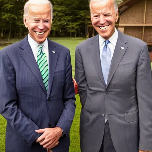 Image similar to A photo of joe biden teams up with a teenage joe biden, perfect faces, 50 mm, award winning photography