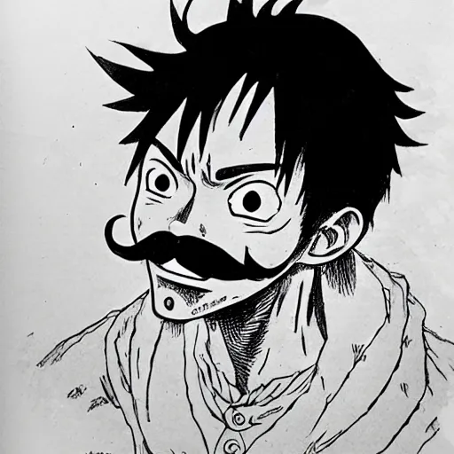 Prompt: [ luffy mustache ] ( by kim jung gi ) ( by kentaro miura ) ( by takao saito ) ( manga style )