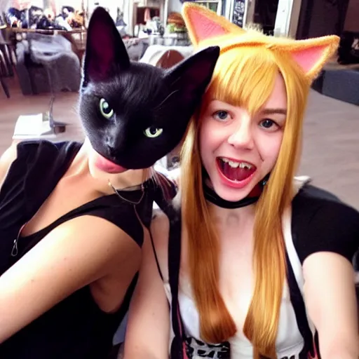 Prompt: brad pit egirl with cat ears selfi