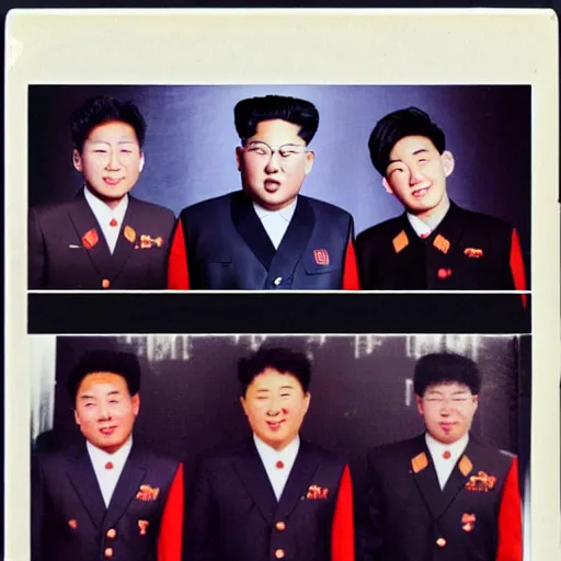 Image similar to kim jong - un in a korean boy band, polaroid picture