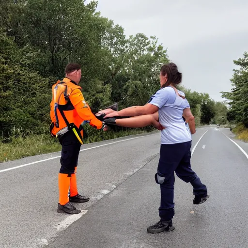 Image similar to a Patroller using their patroleon to help someone across the road