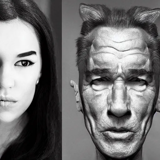 Image similar to catgirl with arnold schwarzenegger face, photograph, instagram