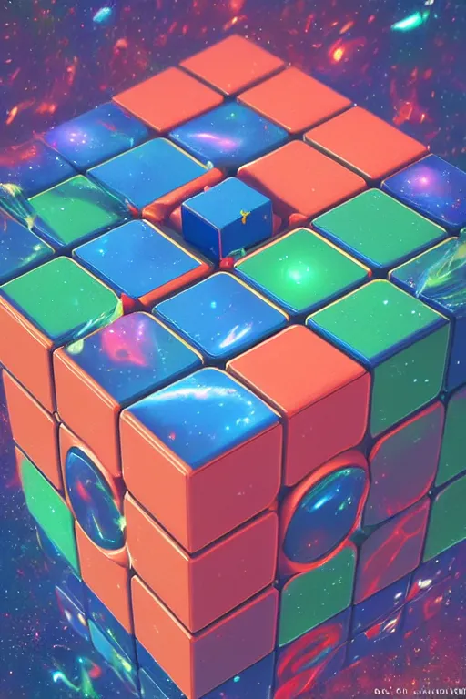 Image similar to cosmic rubik's cube tesseract with wormholes, energy and galaxies around it. epic, dramatic, cinematic, digital art, octane render, blender, 8 k, hyperrealistic, trending on artstation