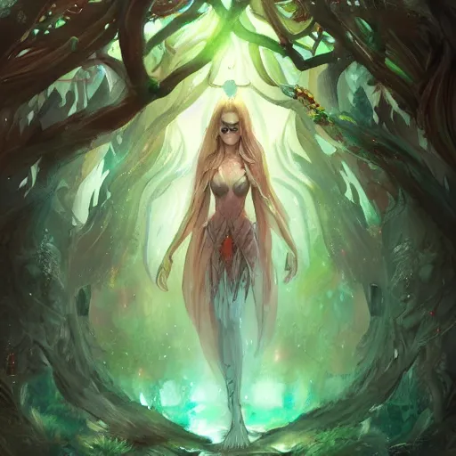 Prompt: The oracle of trees by ross tran, elfic priestess, forest fairy, watercolor masterpiece, trending on artstation