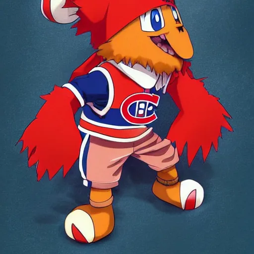 Image similar to anime Portrait of Youppi the Habs Montreal Canadiens Mascot as a very cute powerful and friendly pokemon, highly detailed anime, high evolution, 1990s, legendary, smooth, sharp focus, dynamic lighting, intricate, trending on ArtStation, illustration pokemon, art by WLOP