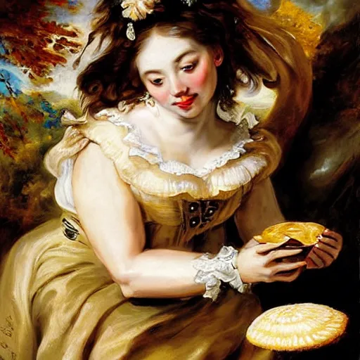 Image similar to heavenly summer sharp land sphere scallop well dressed lady drinking a starbucks coffee, auslese, by peter paul rubens and eugene delacroix and karol bak, hyperrealism, digital illustration, fauvist, starbucks coffee