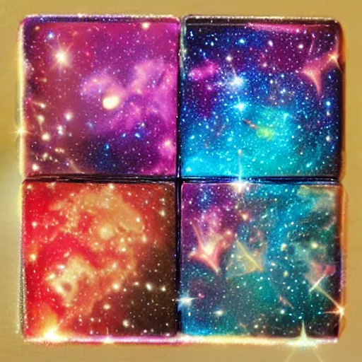 Image similar to a cosmic rubik's cude, nebula, galaxies, stars, outer - space ( cyan, pink, purple, orange )