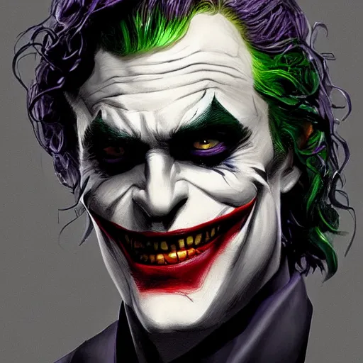 Image similar to the Batman with the joker makeup, digital painting, amazing detail, artstation, cgsociety