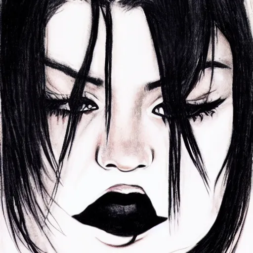 Image similar to grunge drawing of kylie jenner in the style of the grudge