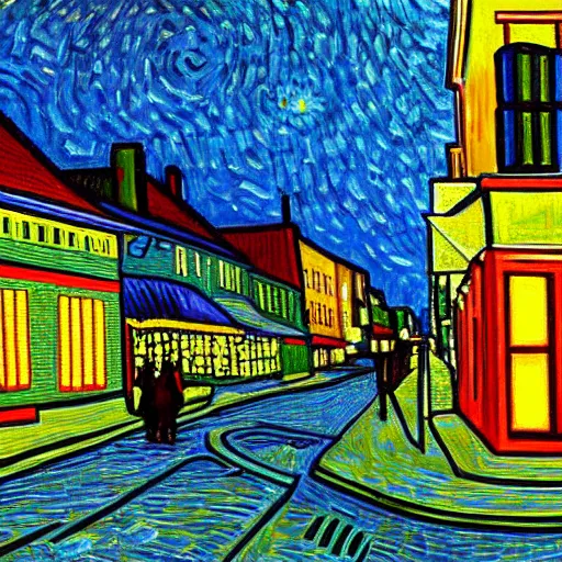 Image similar to a painting of moncton, new brunswick, in the style of van gogh