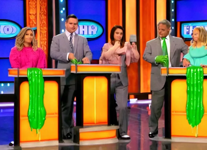 Image similar to the episode of Family Feud where everyone gets covered with nickelodeon slime hd