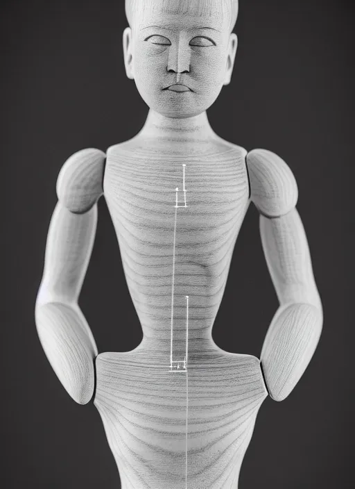 Image similar to still wooden figurine of a human, personification, detailed product photo, 8 k, 8 5 mm, f. 1 4, beautiful composition, x - ray aura monochrome