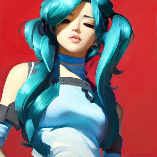 Image similar to greg manchess portrait painting of asada shino sinon as overwatch character, turquoise hair, medium shot, asymmetrical, profile picture, organic painting, sunny day, matte painting, bold shapes, hard edges, street art, trending on artstation, by huang guangjian and gil elvgren and sachin teng