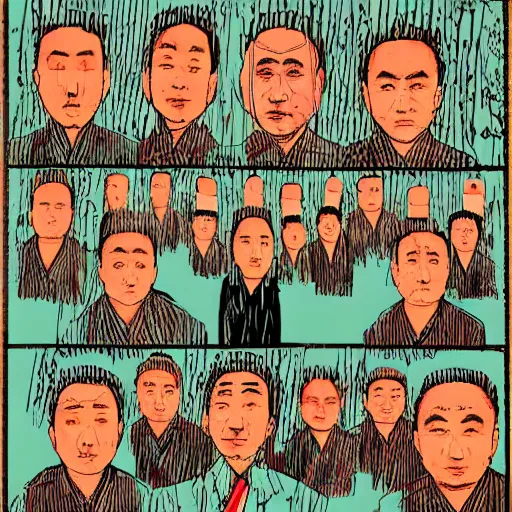 Image similar to uyghurs behind bars, in the style of daniel johnston and outsider art, 4k, overlaid with chinese text