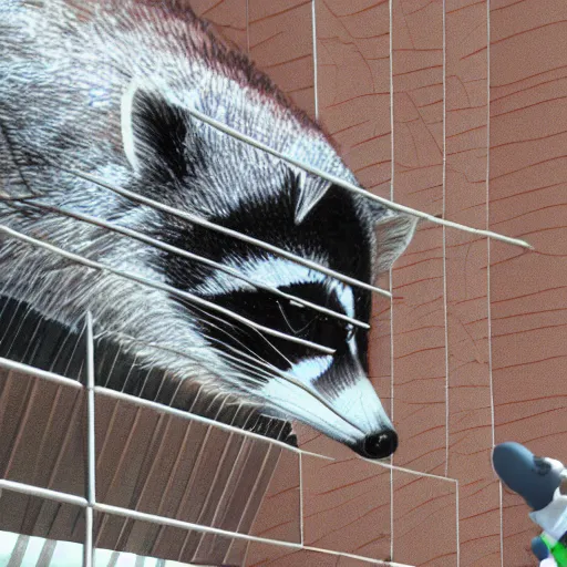 Prompt: a photorealistic raccoon architect inspecting a building