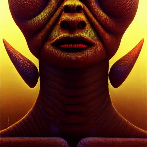 Image similar to female alien, dystopian, artstyle Alex Ries and Zdzisław Beksiński, symmetry accurate features, very intricate details, high resolution, 4k