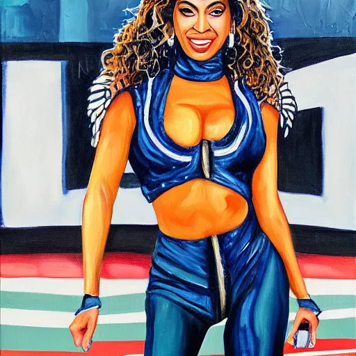 Image similar to detailed painting of nathan fielder as beyonce on the superbowl, sharp high quality