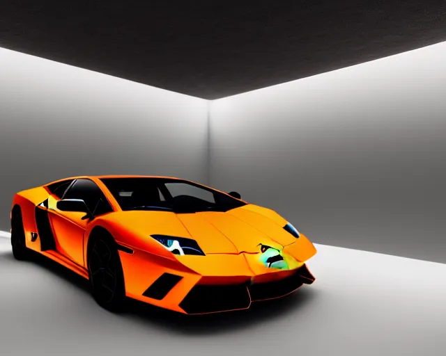 Prompt: a neon orange glow underneath a dark grey lamborghini countache, volumetric lighting, 4 k hyperrealengine, global illumination