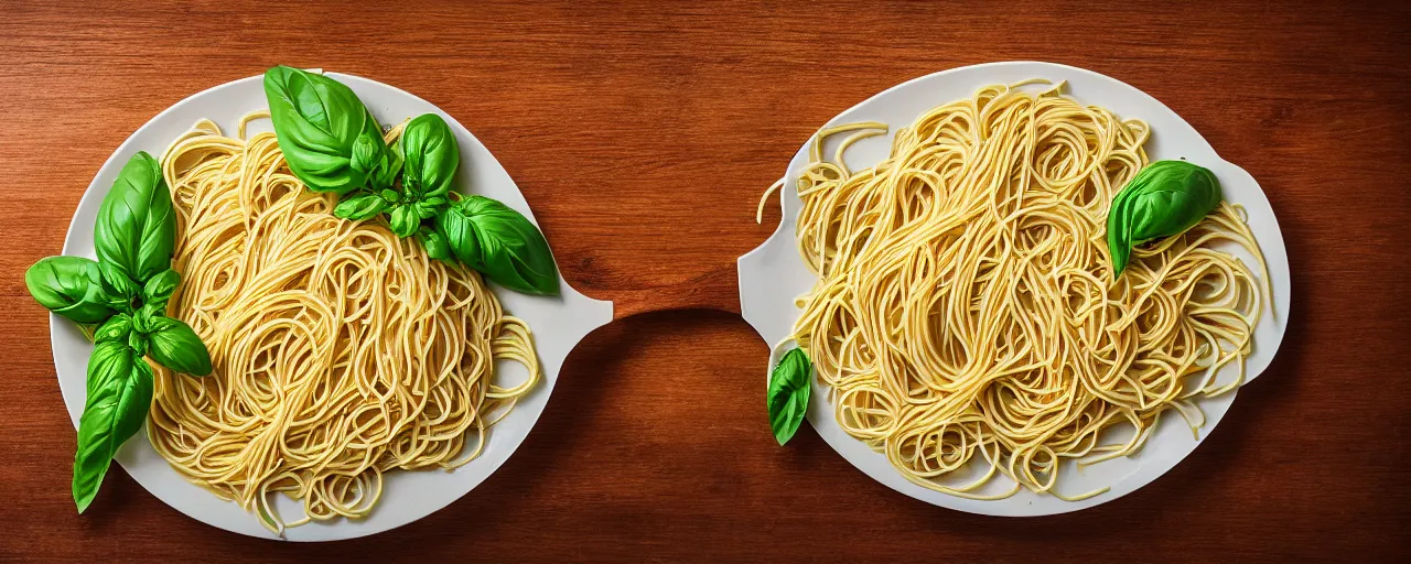 Prompt: adding fresh spaghetti to a serving platter, fresh basil, kodachrome, canon 5 0 mm, photograph, in the style of wes anderson, retro