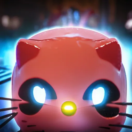 Image similar to Hello Kitty in Gears of War, splash art, movie still, detailed face, cinematic lighting, color, dramatic, octane render, long lens, shallow depth of field, bokeh, anamorphic lens flare, 8k, hyper detailed, 35mm film grain