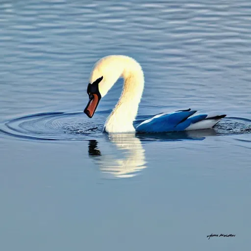 Prompt: a swan with blue feather, photo in national geographic