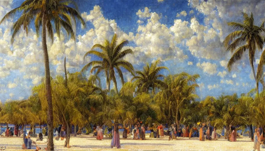 Image similar to a ultradetailed beautiful painting of the thunderstorm sky of the amazonas palace balustrade designed by jules bastien - lepage, tarsila do amaral, frank weston and gustave baumann, beach, trending on artstation, mediterranean, palm trees, sharp focus, colorful refracted sparkles and lines, soft light, 8 k 4 k