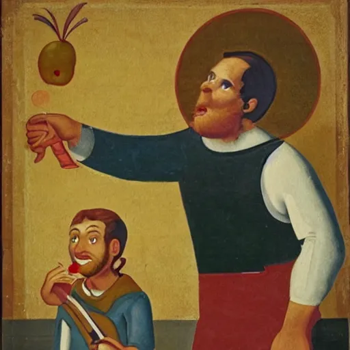 Prompt: Modern William Tell shooting an apple from the head of his son