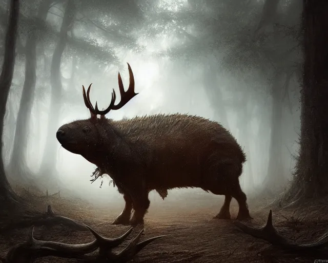 Prompt: 5 5 mm portrait photo of an armored demonic capybara with antlers, in a magical forest. dark atmosphere. art by greg rutkowski. highly detailed 8 k. intricate. lifelike. soft light. nikon d 8 5 0.