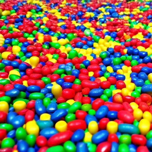 Image similar to Lego City overrun by thousands of jelly beans, old collection, verisimilitudinous