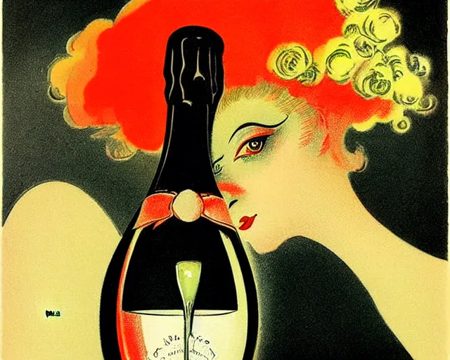 Prompt: vintage, champagne. french, realistic, cheerful, art work by leonetto cappiello, 1 9 0 2