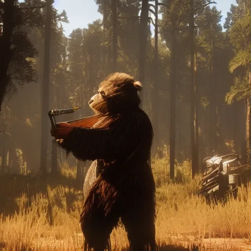 Prompt: Film still off an ewok in Red Dead Redemption 2 (2018 video game)