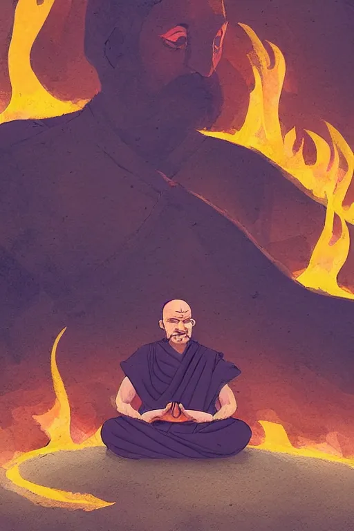 Prompt: A single monk meditating in fire by Afshar Petros, Trending on artstation.