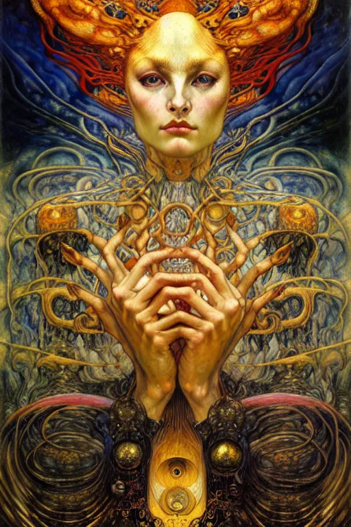 Image similar to Divine Chaos Engine by Karol Bak, Jean Delville, William Blake, Gustav Klimt, and Vincent Van Gogh, symbolist, visionary