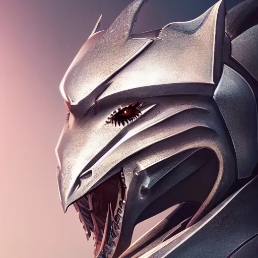 Image similar to stunning close shot of a beautiful female knight, but as an anthropomorphic female dragon, well designed cute elegant female robot dragon head with slick LED eyes, well armored, sharp claws, HD octane render, fantasy, furry art, Artstation, Deviantart, Furaffinity